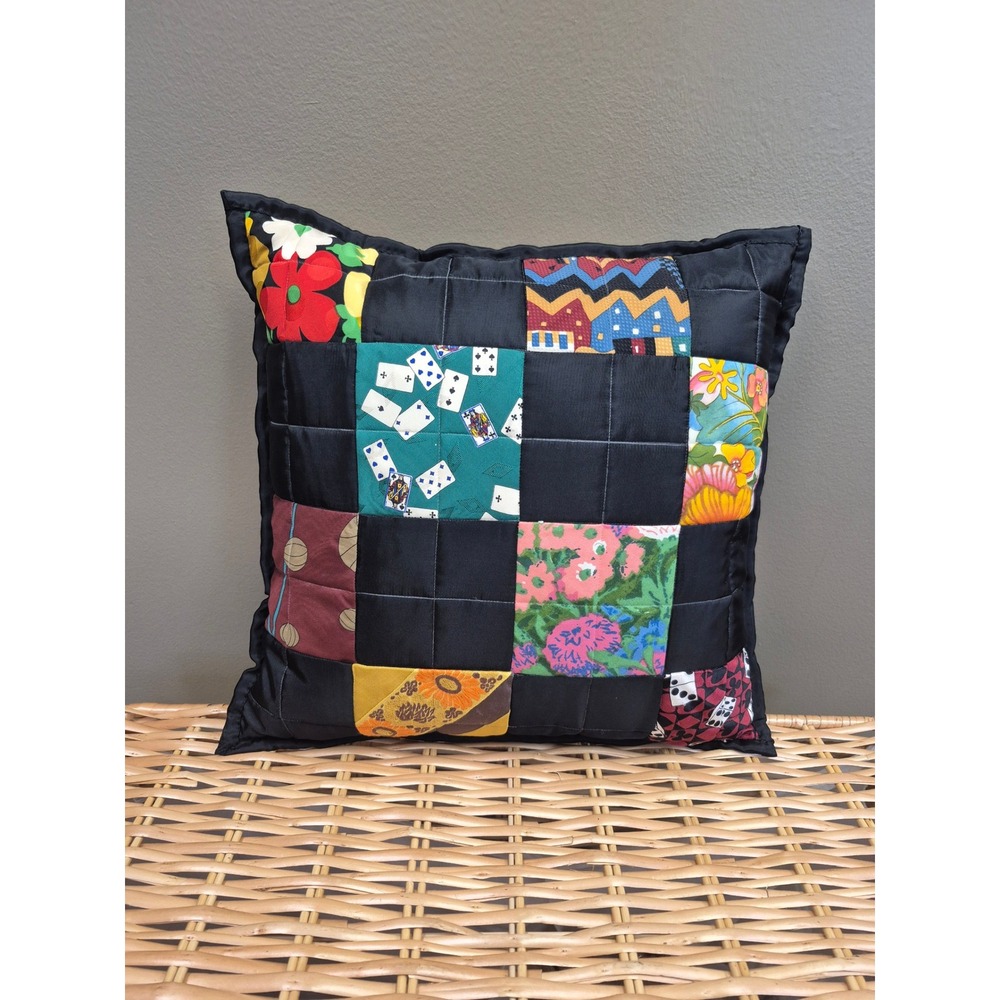 Vintage Handmade Quilted Patchwork Throw Pillow 14x14 Poker Playing Card Decor